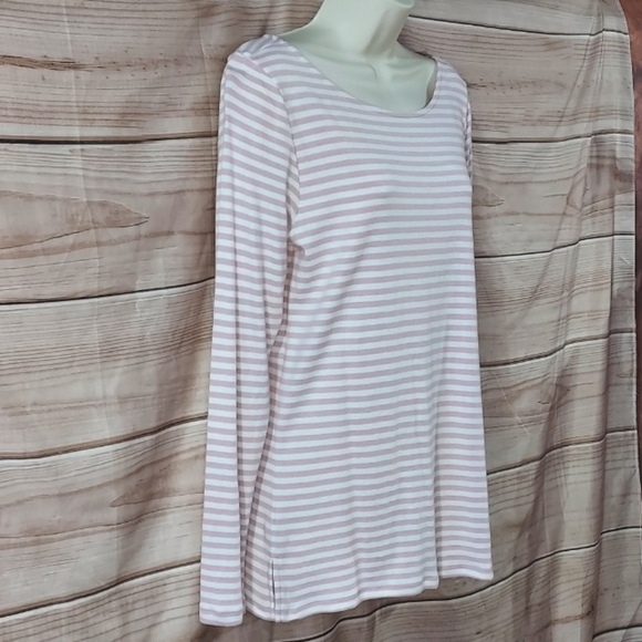 GAP lot of 2 tees long sleeve luxe soft white & black, pink & white stripes M L - Picture 10 of 14